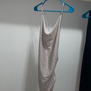 Party dress, grey sparkles with straps.